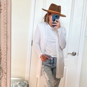 Long white cardigan sweater